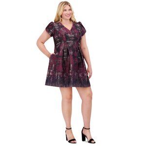 Vince Camuto Womens Plus Size Abstract Print Dress 18W Red & Black Short Sleeve